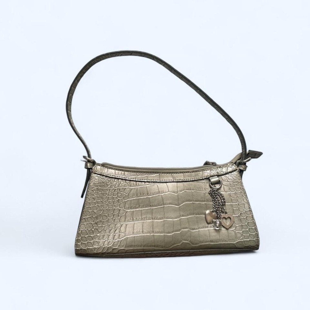 Y2K‎ croc print purse sage green with heart charm